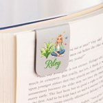 Personalised Butterfly Birth Flower Hand-Drawn Cartoon Photo Magnetic PU Leather Bookmark Clip with Name Birthday Gift for Book Lovers Women