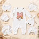 Personalized Sweet Western Cowgirl Initial Cactus Star Horseshoe 100% Cotton Baby Romper Hat Set with Name Baby Shower Birthday Gift for Baby Newborn