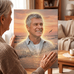 Gepersonaliseerd fotodoek Ochtendlicht, Zonsondergang en De sterrenhemel met naam - woondecoratie, herdenkingscadeau voor familie en vrienden 3