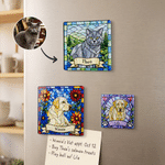 Personalised Stained Glass Style Pet Photo Glitter Fridge Magnet with Name Home Decor Birthday Housewarming Anniversary Gift for Pet Owner Friend