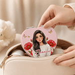 Personalised Birth Flower 3D-Style Character Artwork PU Makeup Mirror with Name Anniversary Birthday Gift for Women