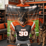 Personalised American Football Theme Pet Photo Soft Throw Blanket with Name Number and Text Home Decor Birthday Housewarming Gift for Pet Lovers