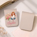 Personalised Butterfly Birth Flower Hand-Drawn Cartoon Photo Magnetic PU Leather Bookmark Clip with Name Birthday Gift for Book Lovers Women