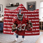 Personalized Oil Painting Style Photo American Football Soft Hooded Blanket with Name and Text Birthday Gift for Sports Lover