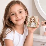 Personalised Birth Flower 3D-Style Character Artwork PU Makeup Mirror with Name Anniversary Birthday Gift for Women