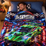 Personalised Fantasy Racing Car Photo Soft Throw Blanket with Name Home Decor Racing Birthday Gift for Racing Lover