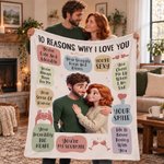 Personalized 3D-Style Art Photo 10 Reasons Why I Love You Soft Throw Blanket Home Decor Birthday Christmas Anniversary Gift for Couple