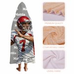 Personalized Oil Painting Style Photo American Football Soft Hooded Blanket with Name and Text Birthday Gift for Sports Lover