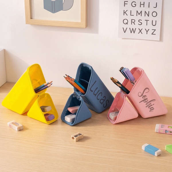 Personalized Parallelogram Silicone Pencil Case with Name Daily Use Back to School Birthday Gift for Kids Students