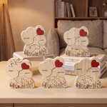 Gepersonaliseerde houten knuffelolifantjesfamilie-puzzel met rood hart en bloemen, met 2-6 namen – bureauversiering, verjaardags- of jubileumcadeau voor mama en het gezin