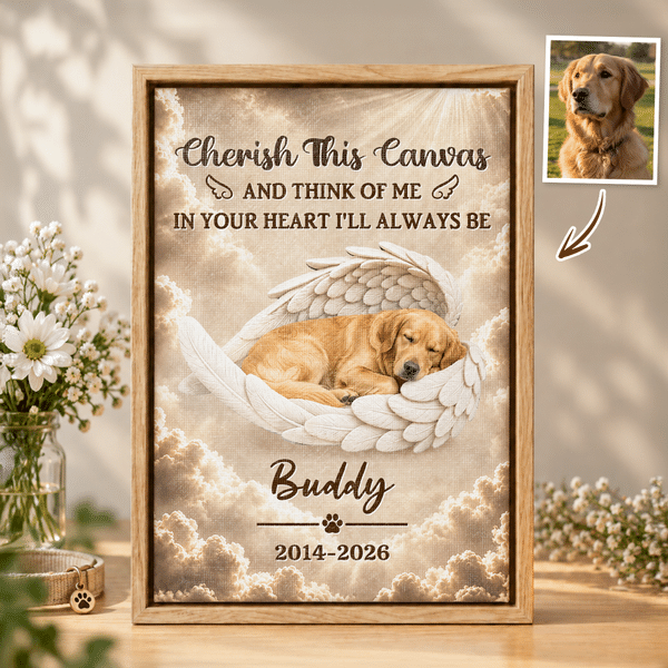 Personalized Angel Wings Style Pet Photo Canvas Prints with Name Home Decor Ship from USA Pet Memorial Gift for Pet Owners