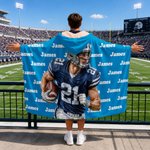 Personalized Oil Painting Style Photo American Football Soft Hooded Blanket with Name and Text Birthday Gift for Sports Lover