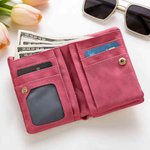 Personalized Birth Flower Cartoon Character Photo PU Leather Tri-Fold Wallet with Name and Wrist Strap Birthday Anniversary Gift for Women