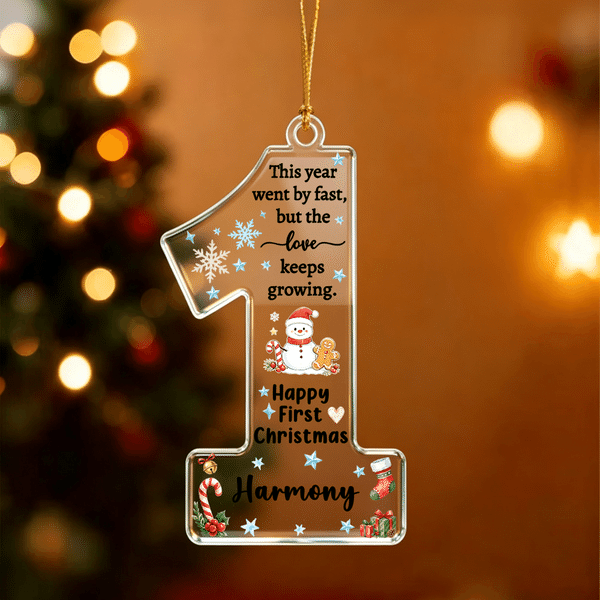 Personalised Love Keeps Growing Cute Snowman Elephant Bear Acrylic Christmas Ornament with Name Baby's 1st Christmas Gift for Newborns