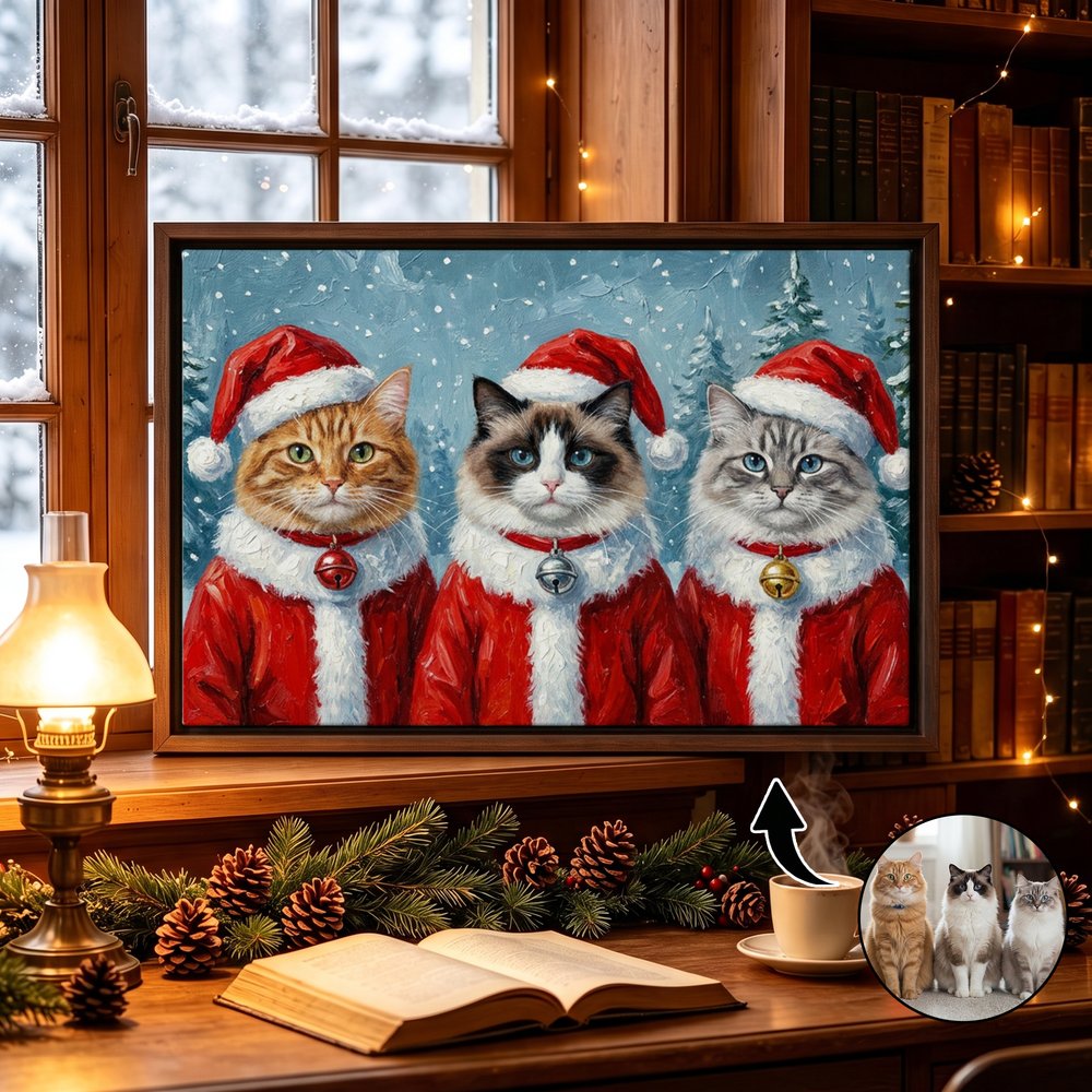 Personalised Christmas Pet Photo Oil Painting Style Canvas Prints with Text Home Decor Christmas New Year Birthday Gift for Pet Owners 5