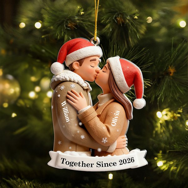 Adorno Acrílico de Navidad Personalizado Pareja Besándose con Nombres y Fecha Decoración del Árbol del Hogar Regalo de Navidad para Pareja