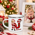 Taza esmaltada personalizada de 12 oz con foto de un personaje de dibujos animados con efecto 3D y inicial, con nombre; regalo de Navidad para niños y familia