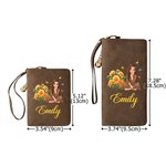 Personalized Birth Flower Cartoon Character Photo PU Leather Tri-Fold Wallet with Name and Wrist Strap Birthday Anniversary Gift for Women