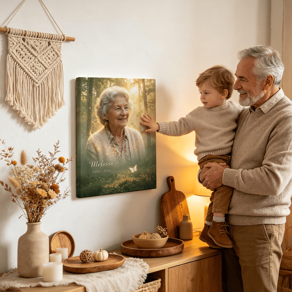 Gepersonaliseerd fotodoek Ochtendlicht, Zonsondergang en De sterrenhemel met naam - woondecoratie, herdenkingscadeau voor familie en vrienden 5