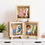 Personalized Cartoon Kid Character Photo Wooden Money Box Piggy Bank with Name and Initial Desk Decor Birthday Gift for Kid