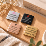 Étiquette d'identification médicale personnalisée avec motif sur le thème de la santé et texte gravé – Contact d'urgence – Cadeau pour les patients atteints de cancer ou de diabète
