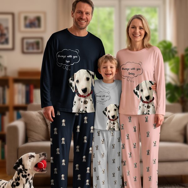 Divertente set pigiama morbido a maniche lunghe personalizzato con foto dell'animale domestico e nome - Abbigliamento per la casa - Regalo di compleanno per proprietari di animali domestici, bambini e
