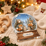 Gepersonaliseerde, schattige sneeuwbol met bosdieren, kunstwerk met 3D-effect, acrylplaat met naam, kinderkamerdecoratie, kerstcadeau voor kersverse ouders en hun baby