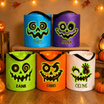 Gepersonaliseerde LED-tas in de vorm van een griezelig pompoengezicht met naam – Halloween-cadeau voor kinderen om mee te trick-or-treaten