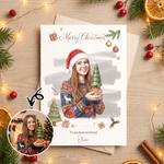 Carte de vœux personnalisée « Joyeux Noël » avec personnage illustré à l'aquarelle, nom et texte, accompagnée d'une enveloppe – Cadeau de Noël pour les amis et la famille