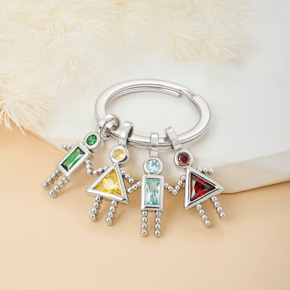 Personalised Dainty 1-7 Birthstone Boy Girl Pendant Keyring Family Keepsake Mother's Day Birthday Gift for Mum Gran 3