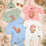 Personalized Sweet Western Cowgirl Initial Cactus Star Horseshoe 100% Cotton Baby Romper Hat Set with Name Baby Shower Birthday Gift for Baby Newborn