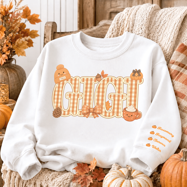 Personalised Pumpkin Pattern Multicolour Soft Sweatshirt Hoodie with Name Birthday Mother's Day Gift for Mum Gran