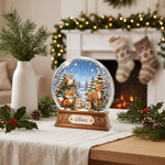 Gepersonaliseerde, schattige sneeuwbol met bosdieren, kunstwerk met 3D-effect, acrylplaat met naam, kinderkamerdecoratie, kerstcadeau voor kersverse ouders en hun baby