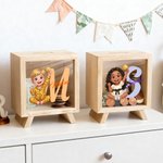 Personalized Cartoon Kid Character Photo Wooden Money Box Piggy Bank with Name and Initial Desk Decor Birthday Gift for Kid
