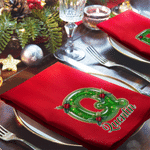 Gepersonaliseerd kerst servet met hulstmotief en initiaal, 100% katoen, rood, met naam – kerstcadeau voor familie en vrienden