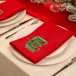 Gepersonaliseerd kerst servet met hulstmotief en initiaal, 100% katoen, rood, met naam – kerstcadeau voor familie en vrienden