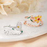 Personalized Enamel Birth Flower Birthstone Sterling Silver Ring Dainty Jewelry with Name Wedding Anniversary Gift for Couple Women