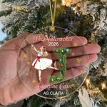 Personalised Nutcracker Clara Ballet Girl Faux Glitter Christmas Ornament with Initial Name Holiday Tree Decor Recital Gift for Ballerinas Dancers