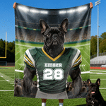 Personalised American Football Theme Pet Photo Soft Throw Blanket with Name Number and Text Home Decor Birthday Housewarming Gift for Pet Lovers