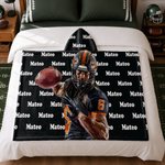 Personalized Oil Painting Style Photo American Football Soft Hooded Blanket with Name and Text Birthday Gift for Sports Lover