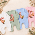 Personalized Sweet Western Cowgirl Initial Cactus Star Horseshoe 100% Cotton Baby Romper Hat Set with Name Baby Shower Birthday Gift for Baby Newborn