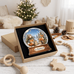 Gepersonaliseerde, schattige sneeuwbol met bosdieren, kunstwerk met 3D-effect, acrylplaat met naam, kinderkamerdecoratie, kerstcadeau voor kersverse ouders en hun baby