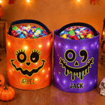 Gepersonaliseerde LED-tas in de vorm van een griezelig pompoengezicht met naam – Halloween-cadeau voor kinderen om mee te trick-or-treaten