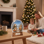 Gepersonaliseerde, schattige sneeuwbol met bosdieren, kunstwerk met 3D-effect, acrylplaat met naam, kinderkamerdecoratie, kerstcadeau voor kersverse ouders en hun baby