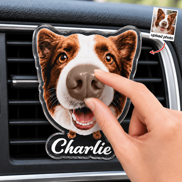 Gepersonaliseerde auto-ventilatieroosterclip met foto van de neus van een hond en naam – autoaccessoires, cadeau voor een huisdierenfeestje, voor automobilisten en huisdiereigenaren
