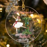 Personalised Nutcracker Clara Ballet Girl Faux Glitter Christmas Ornament with Initial Name Holiday Tree Decor Recital Gift for Ballerinas Dancers