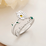 Personalized Enamel Birth Flower Birthstone Sterling Silver Ring Dainty Jewelry with Name Wedding Anniversary Gift for Couple Women