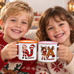 Taza esmaltada personalizada de 12 oz con foto de un personaje de dibujos animados con efecto 3D y inicial, con nombre; regalo de Navidad para niños y familia