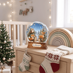 Gepersonaliseerde, schattige sneeuwbol met bosdieren, kunstwerk met 3D-effect, acrylplaat met naam, kinderkamerdecoratie, kerstcadeau voor kersverse ouders en hun baby