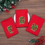 Gepersonaliseerd kerst servet met hulstmotief en initiaal, 100% katoen, rood, met naam – kerstcadeau voor familie en vrienden